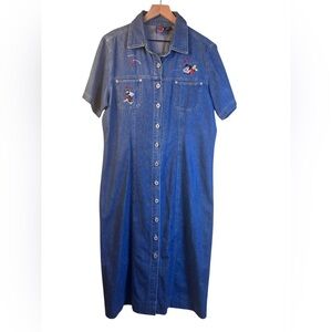 Vintage Mickey Unlimited Midi Denim Mickey and Minnie Mouse Embroidered Dress 16